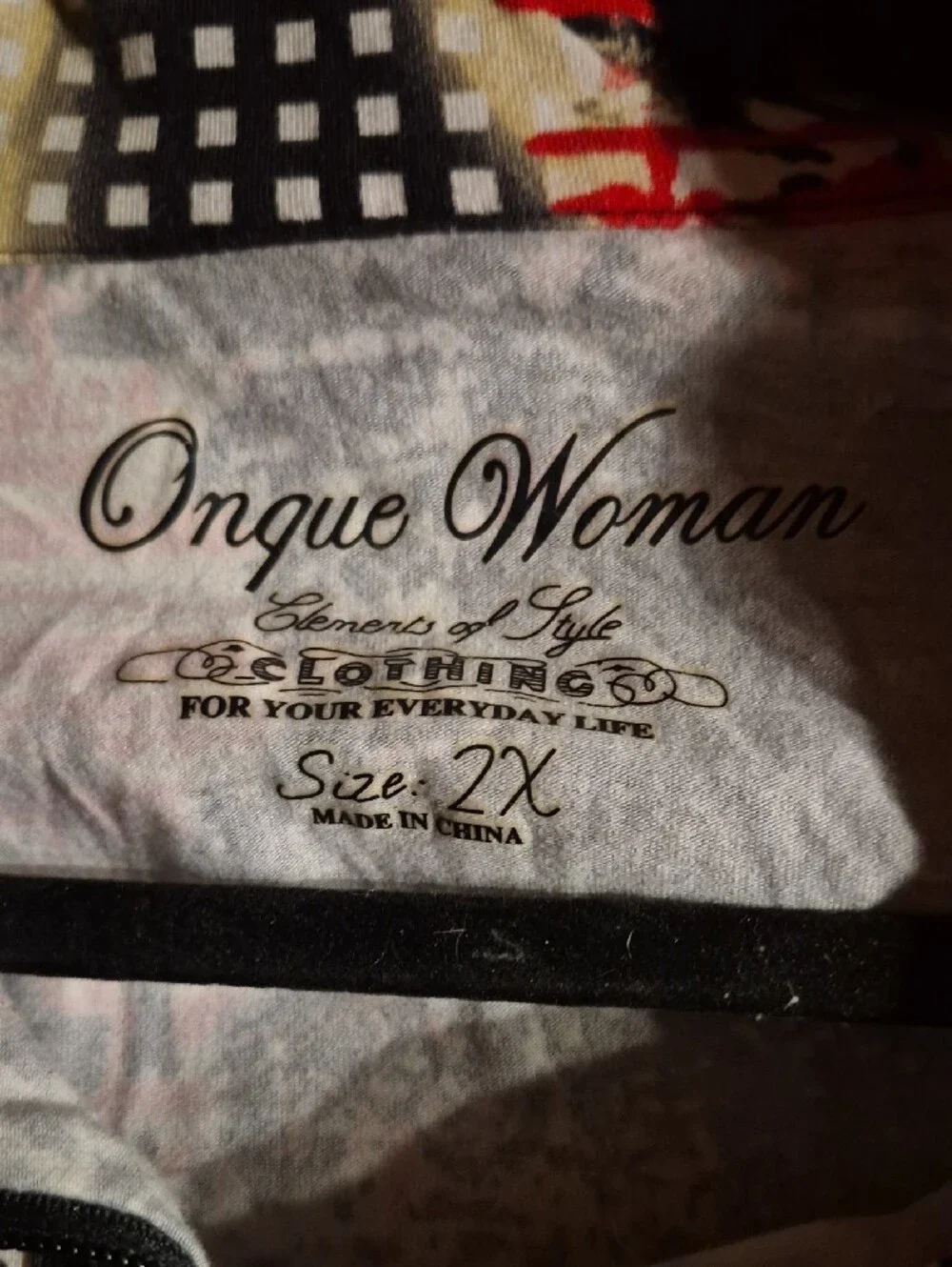 Onque Woman Red Black Cream Patterned Zip Jacket